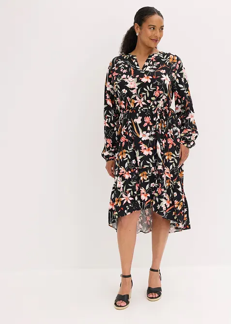 Midikleid aus Viskose in schwarz von vorne (Totalaufnahme) - bonprix