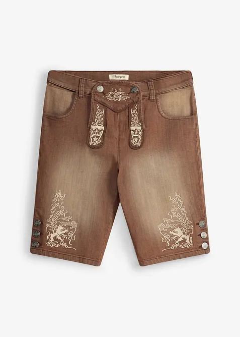 Jeans-Trachtenhose mit Vintage-Waschung in Regular Fit in braun von vorne - bonprix