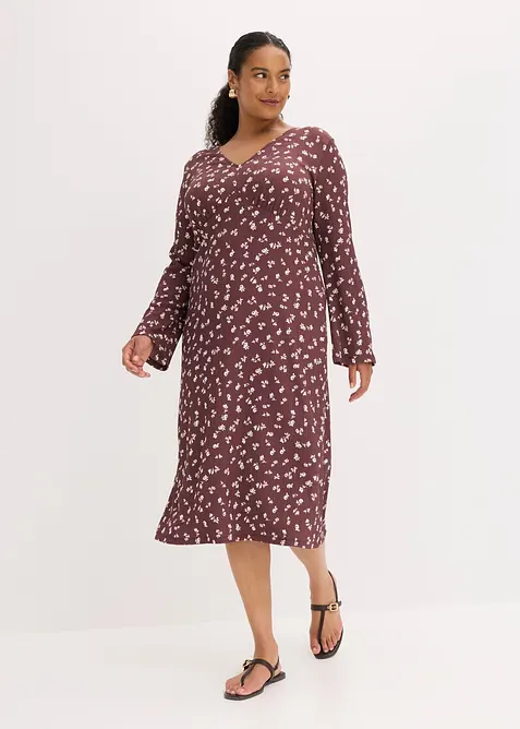 Midikleid aus strukturiertem Crêpe in lila von vorne (Totalaufnahme) - bonprix