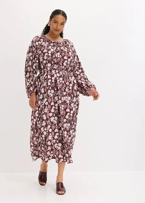 Maxikleid mit Bindeband in lila von vorne (Totalaufnahme) - bonprix