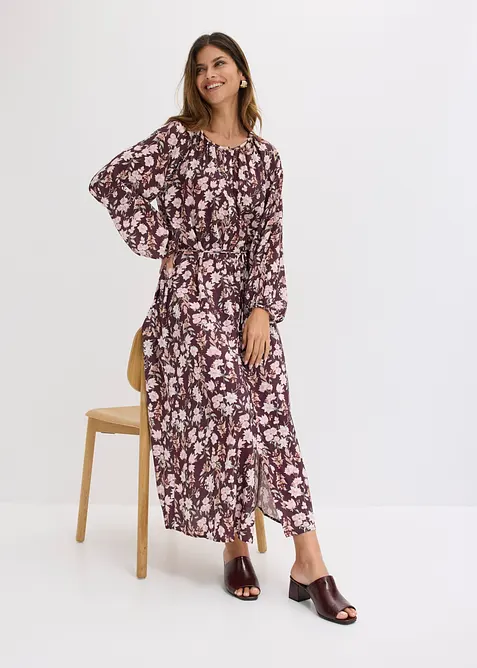 Maxikleid mit Bindeband in lila im Look von vorne (Totalaufnahme) - bonprix