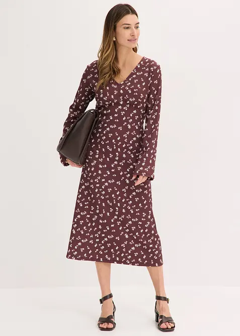 Midikleid aus strukturiertem Crêpe in lila im Look von vorne (Totalaufnahme) - bonprix