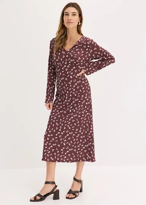 Midikleid aus strukturiertem Crêpe in lila von vorne (Totalaufnahme) - bonprix