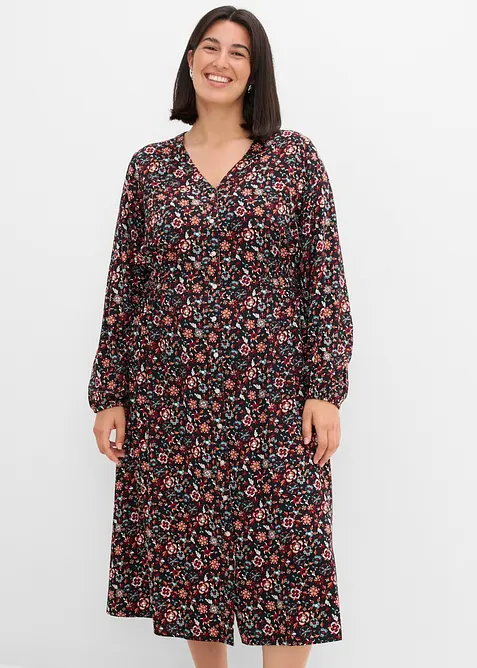 Midikleid aus fließender Viskose in lila von vorne (Totalaufnahme) - bonprix