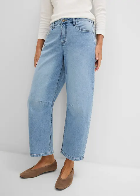 Barrel-Jeans Mid Waist in blau von vorne - bonprix