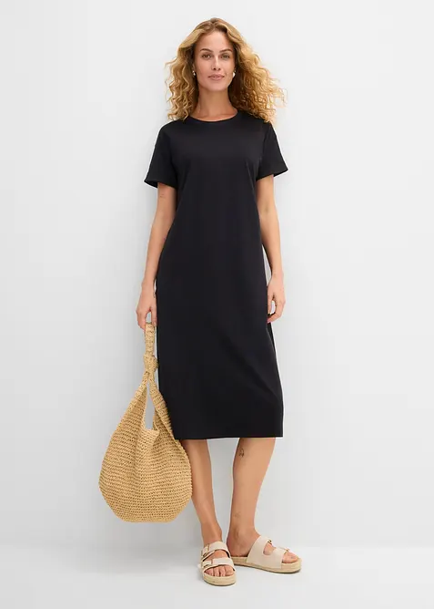 Shirtkleid aus reiner Bio-Baumwolle in schwarz im Look von vorne (Totalaufnahme) - bonprix