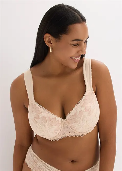 Schalen-BH mit gepolsterten Trägern in beige von vorne (im Anschnitt) - bonprix