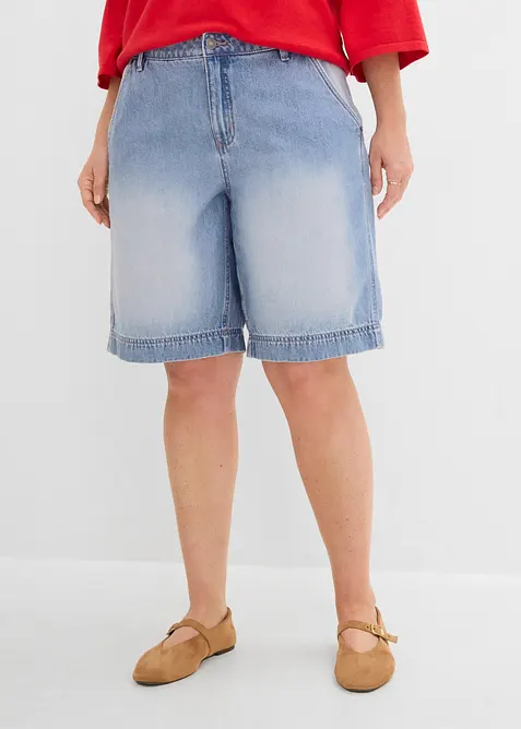 Leichte Jeans-Bermuda Mid Waist in blau von vorne - bonprix