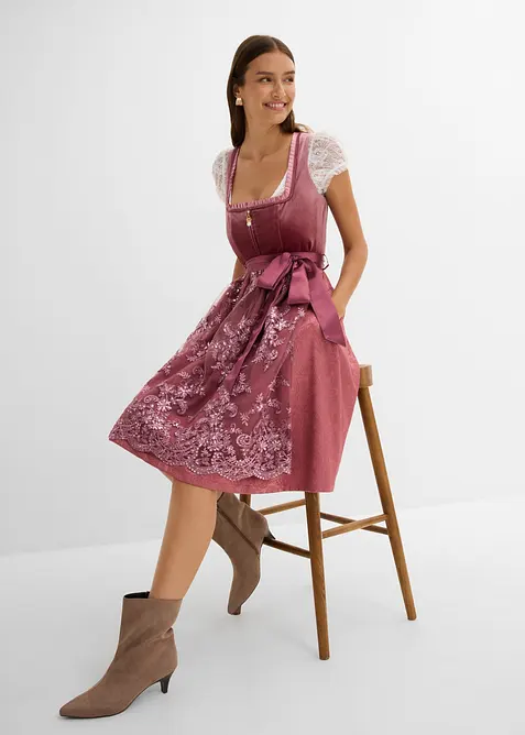 Dirndl mit Pailletten Schürze (2-tlg.Set) in rosa im Look von vorne (Totalaufnahme) - bonprix
