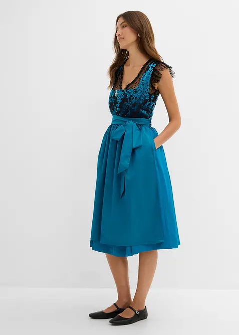 Dirndl mit Samt in Midilänge (2-tlg.Set) in petrol im Look von vorne (Totalaufnahme) - bonprix