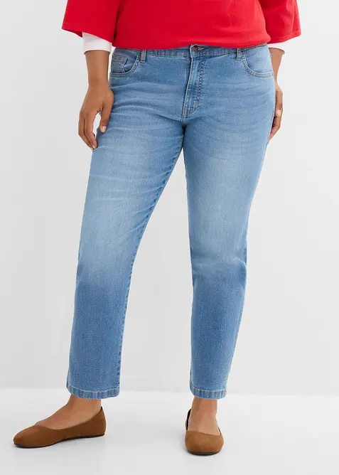 Straight-Jeans Mid Waist cropped in blau von vorne - bonprix