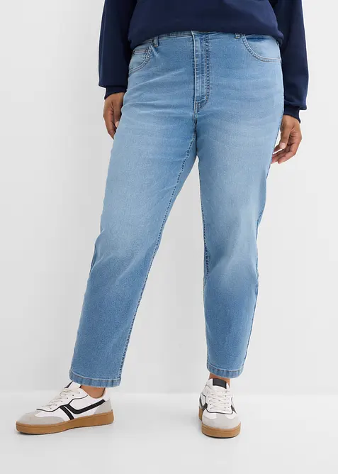 Mom-Jeans High Waist cropped in blau von vorne - bonprix