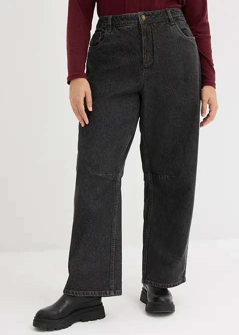 Barrel-Jeans Mid Waist in grau von vorne - bonprix