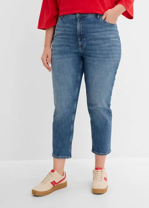Slim-Fit-Jeans High Waist cropped in blau von vorne - bonprix