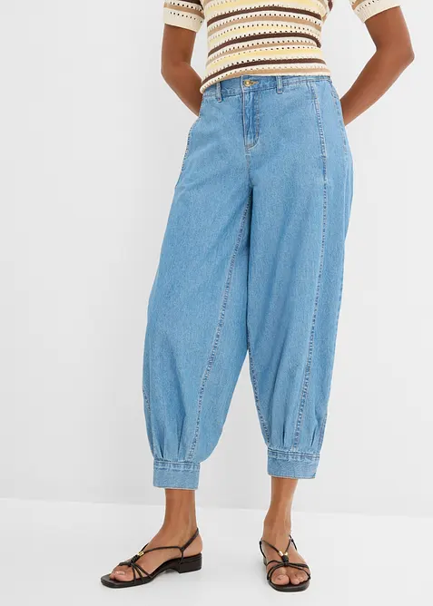 Leichte Balloon-Jeans Mid Waist, Bequembund in blau von vorne - bonprix