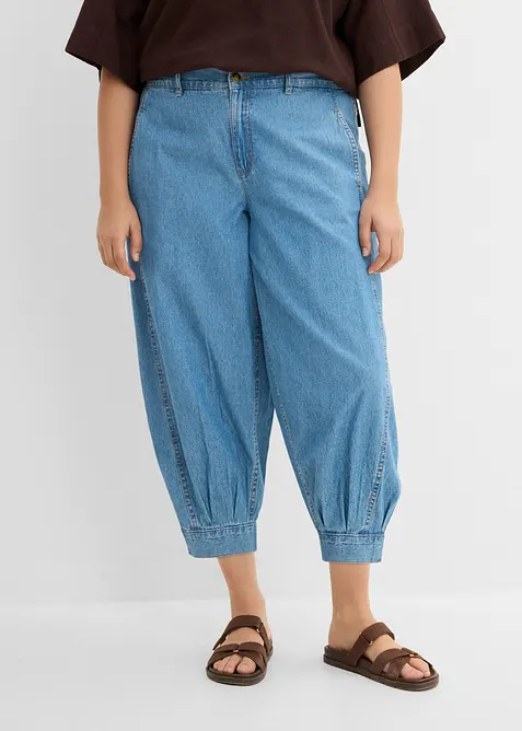 Leichte Balloon-Jeans Mid Waist, Bequembund in blau von vorne - bonprix