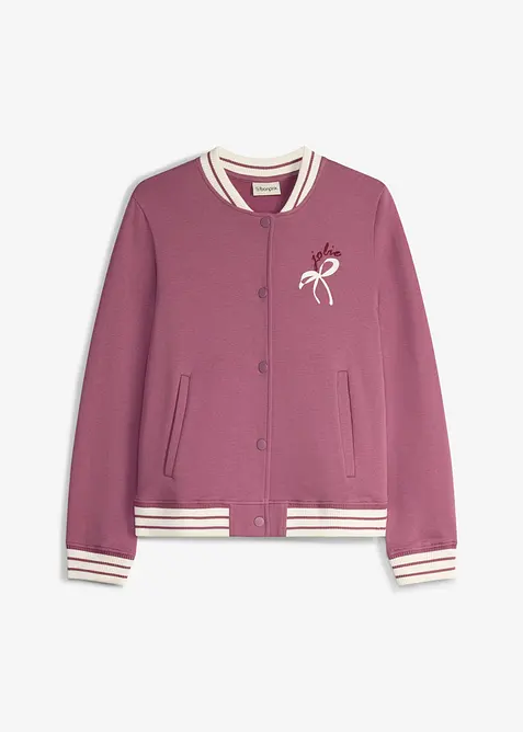 Sweatjacke aus reiner Bio-Baumwolle in lila von vorne - bonprix