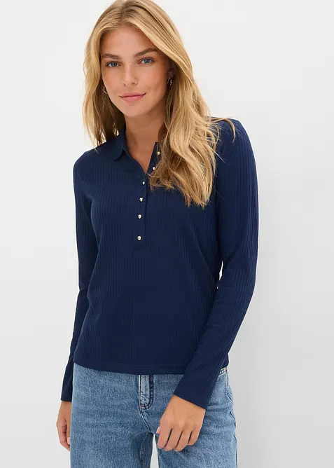 Geripptes Poloshirt in blau von vorne (im Anschnitt) - bonprix