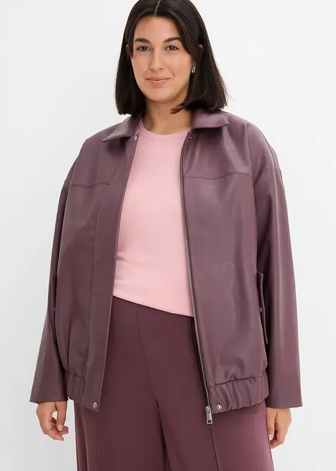 Lederimitat-Jacke in lila von vorne (im Anschnitt) - bonprix