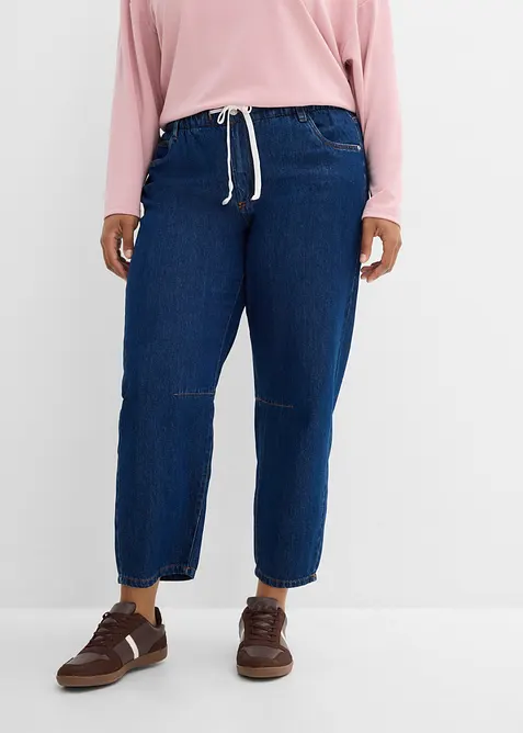 Leichte Barrel-Jeans Mid Waist cropped in blau von vorne - bonprix