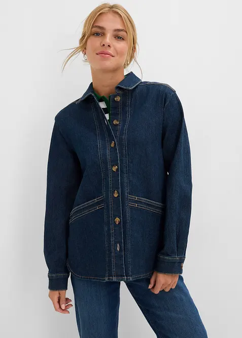 Jeansjacke mit Bio-Baumwolle in blau von vorne (im Anschnitt) - bonprix