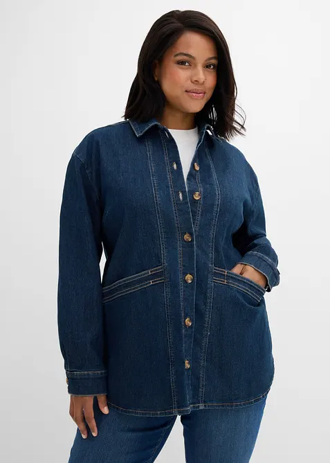 Jeansjacke mit Bio-Baumwolle in blau von vorne (im Anschnitt) - bonprix