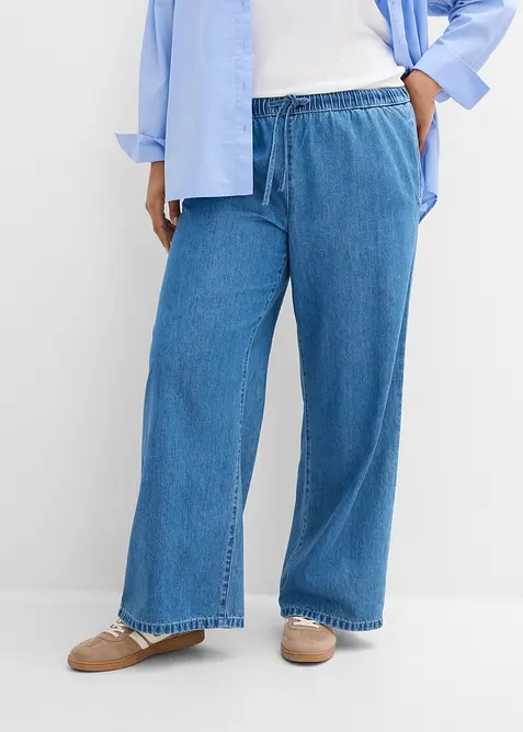 Leichte Wide-Leg-Jeans Mid Waist in blau von vorne - bonprix