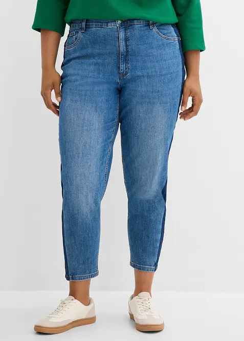 Mom-Jeans High Waist cropped in blau von vorne - bonprix