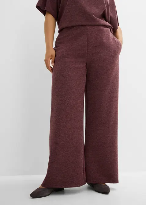 Hose mit weitem Bein aus Piqué in lila von vorne - bonprix