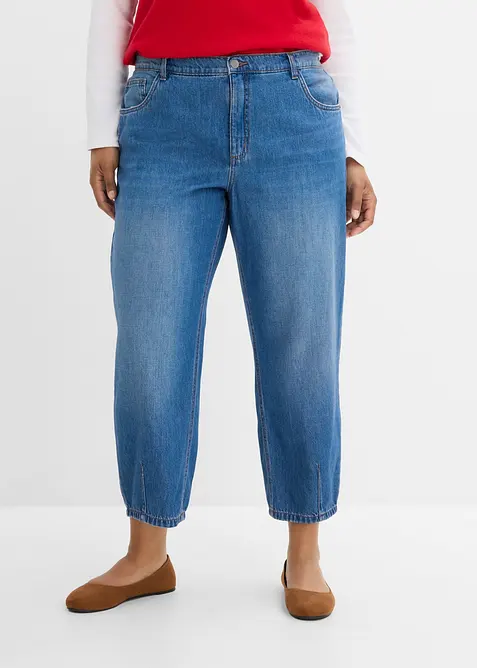 Leichte Barrel-Jeans Mid Waist cropped in blau von vorne - bonprix