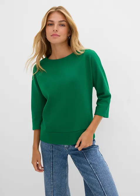 Strukturiertes Interlock-Shirt aus Baumwoll-Mix in grün von vorne (im Anschnitt) - bonprix