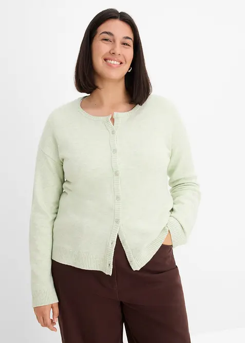 Strickjacke aus softem Viskose-Mix in grün von vorne (im Anschnitt) - bonprix