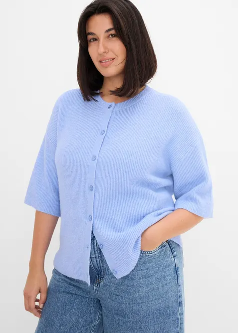 Lockere Strickjacke mit Wollanteil in blau von vorne (im Anschnitt) - bonprix