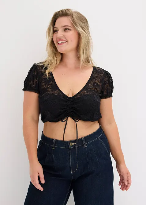 Dirndlbluse in schwarz von vorne (im Anschnitt) - bonprix