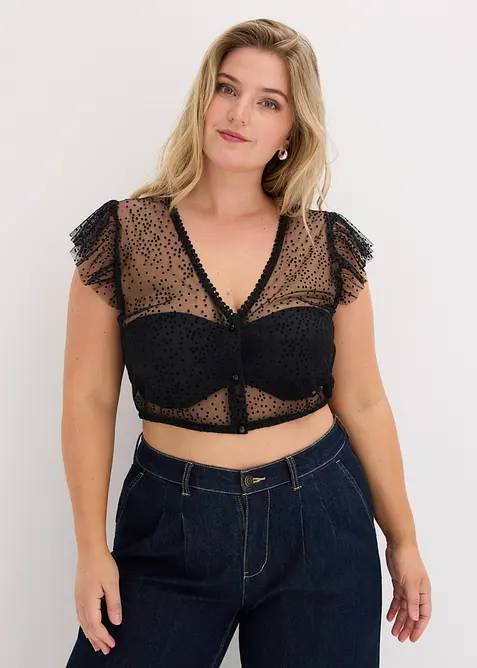 Dirndlbluse in schwarz von vorne (im Anschnitt) - bonprix