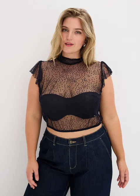 Dirndlbluse in blau von vorne (im Anschnitt) - bonprix