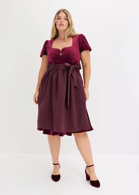 Dirndl und Schürze (2-tlg.Set) in rot von vorne (Totalaufnahme) - bonprix