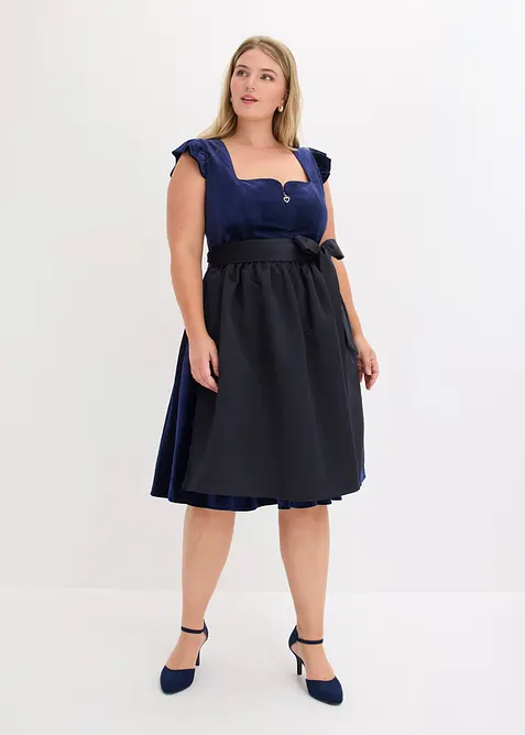 Dirndl und Schürze (2-tlg.Set) in blau von vorne (Totalaufnahme) - bonprix