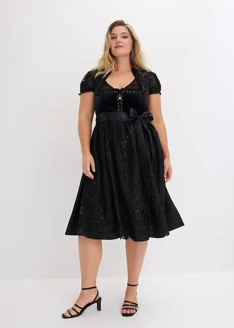 Dirndl mit Samtrock (2-tlg.Set) in schwarz von vorne (Totalaufnahme) - bonprix