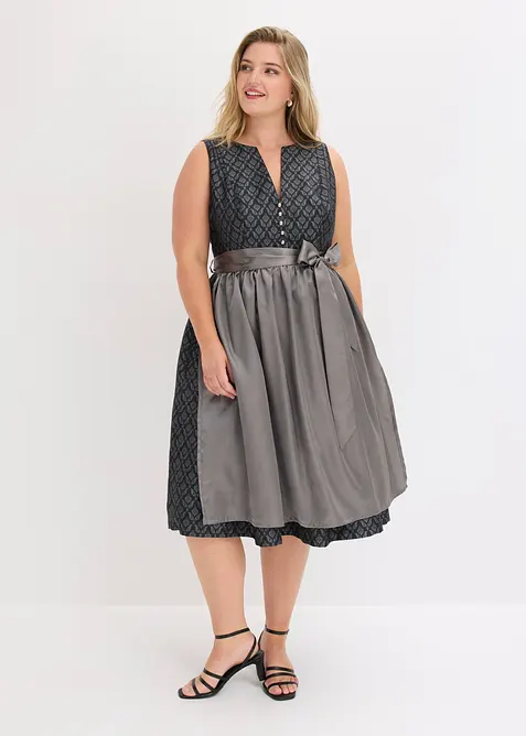 Dirndl mit Schürze  (Doppelpack 2-tlg. Set) in grau von vorne (Totalaufnahme) - bonprix