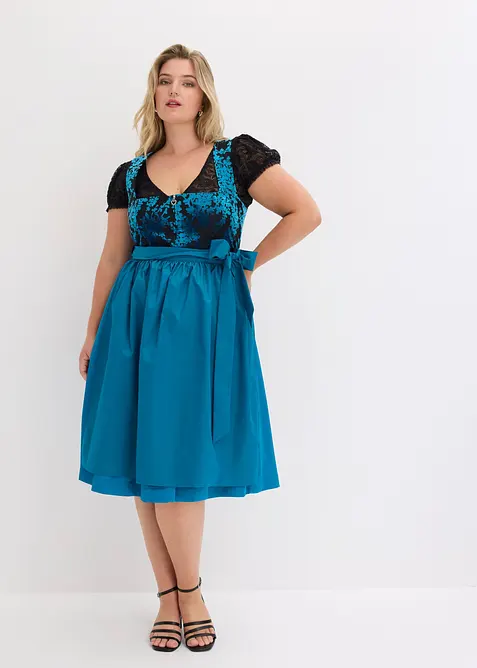 Dirndl mit Samt in Midilänge (2-tlg.Set) in petrol von vorne (Totalaufnahme) - bonprix
