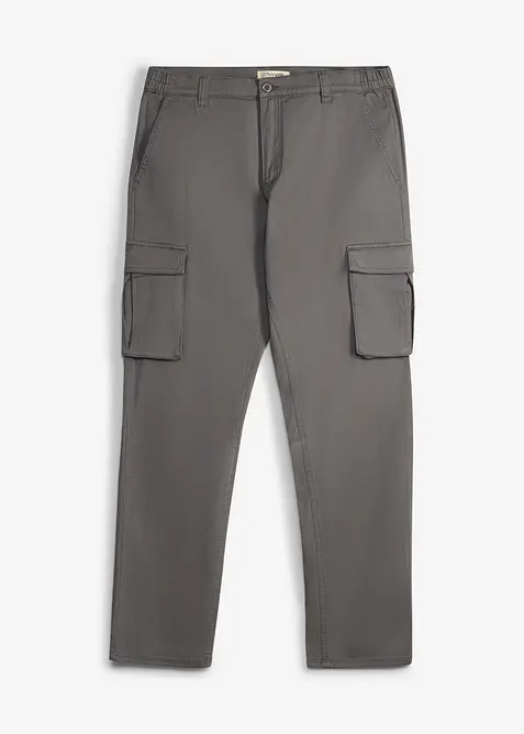 Classic Fit Stretch-Cargohose mit Dehnbund, Straight in grau von vorne - bonprix