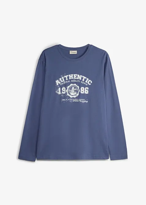 Langarmshirt aus reiner Bio-Baumwolle in blau von vorne - bonprix