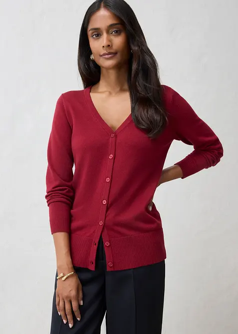 Feinstrickjacke aus weichem Woll-Mix in rot von vorne (im Anschnitt) - bonprix