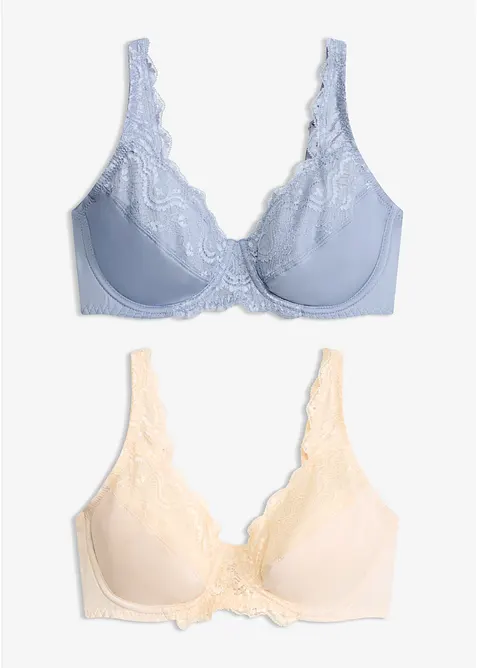 Bügel-BH mit zarter Spitze (2er Pack) in blau von vorne - bonprix
