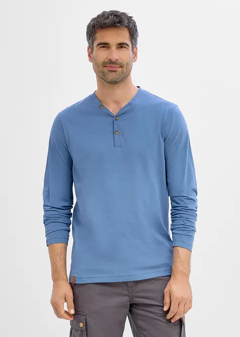 Langarm-Henleyshirt aus reiner Bio-Baumwolle (2er Pack) in blau von vorne (im Anschnitt) - bonprix