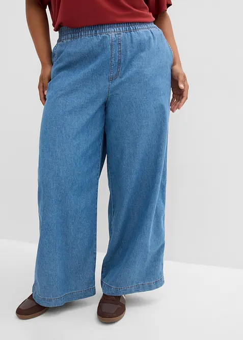 Wide-Leg-Jeans, High Waist in blau von vorne - bonprix