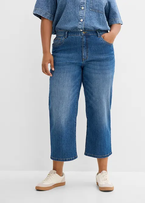Wide-Leg-Jeans Mid Waist in blau von vorne - bonprix