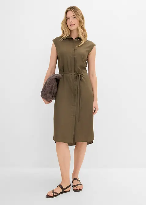 Blusenkleid aus weicher Viskose in grün im Look von vorne (Totalaufnahme) - bonprix