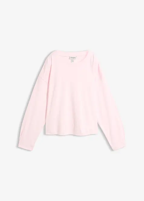 Weites Langarmshirt aus reiner Baumwolle in rosa von vorne - bonprix